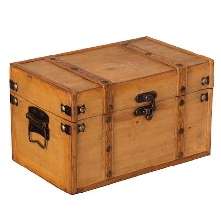 Vintiquewise Farmhouse Antique-Style Wood Treasure Chest with Leather Straps & Front Latch, Large QI004849.L