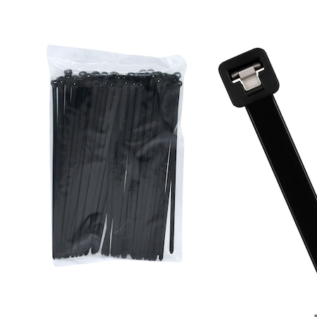 Cable Ties Unlimited Metal Tooth Cable Tie, 7.5 in L, 50 lb Strength, 1.8 in Max Bundle Dia, Nylon, UV-Res, Black, 100PK MT7.5-50-0C