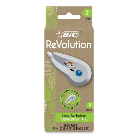 Bic Wite-Out Brand Ecolutions Correction Tape, Non-Refillable, White, 0.2in x 19.8 ft, 2PK WOET21-WHI