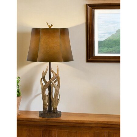 Homeroots 33" Brown Antlers Table Lamp With Brown Drum Shade 524665
