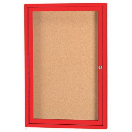 Aarco Enclosed Natural Pebble Grain Cork Bulletin Board w/ Red Powder Coated Al Frame, 36''Hx24''W DCC3624RR