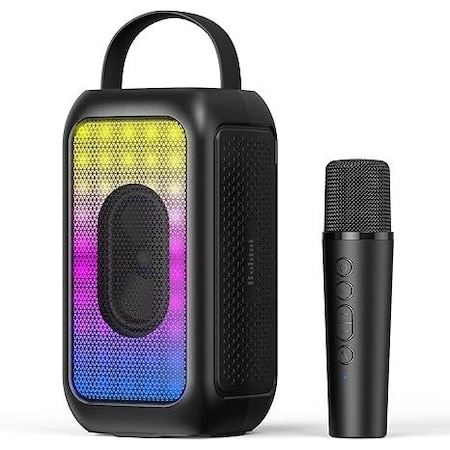 Bobtot Portable Bluetooth Speaker, Black, Karaoke Machine w/Mic, Echo, EQ Mode, Deep Bass, RGB, Supports 803776