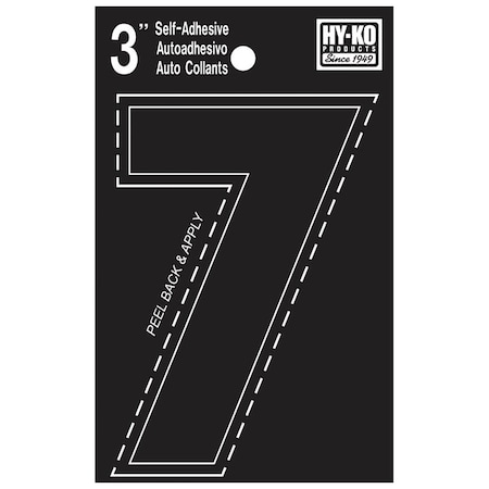 Hy-Ko 30400 Series Die-Cut Number, Character: 7, 3 in H Character, Black Character, Vinyl 30407
