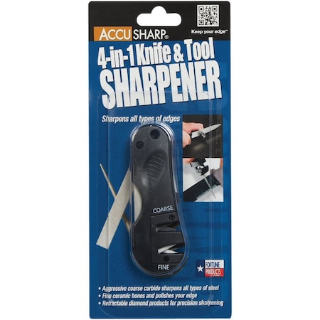 Accusharp 2-Stage Diamond-Honed Tungsten Carbide 4-in-1 Knife & Tool Sharpener 029C