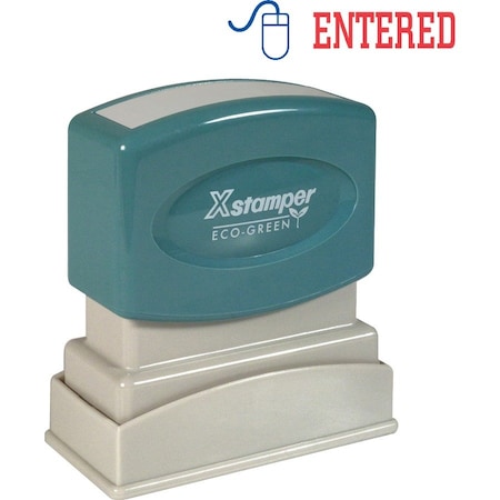 Shachihata Xstamper Pre-Inked Message Stamp, ENTERED, 1-5/8" x 1/2", Blue/Red 2027