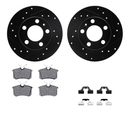 Dynamic Friction Co DFC Rotors-Drilled & Slotted-Black w/ 5000 Advanced Brake Pads Incl Hdw 8512-74032