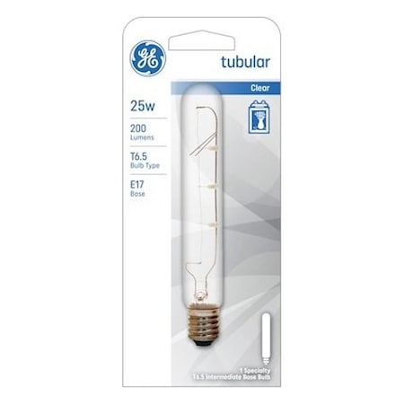 Ge Light Bulb, 25 W, T6.5 Lamp, E17 Intermediate Lamp Base, 200 Lumens, 2500 K Color Temp 44727