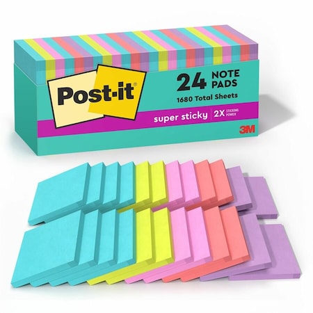 Post-It Pads in Miami Colors, 3 x 3, 70/Pad, PK24 654-24SSMIA-CP
