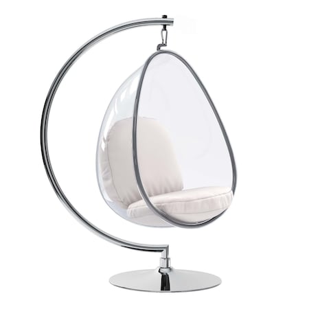 Homeroots 28" White and Silver Faux Leather Balloon Chair 520658