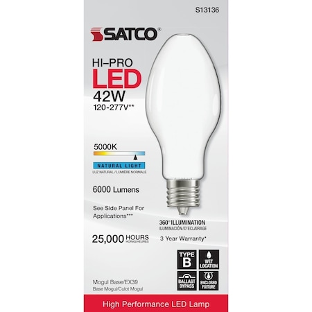 Satco 175W HID Equivalent ED28 Mogul Extended Base LED High-Intensity Light Bulb S13190