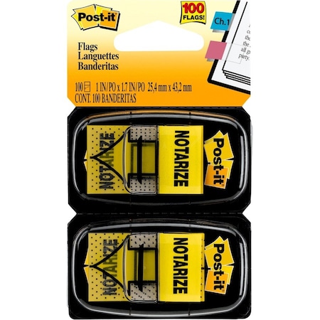 3M Post-it, Arrow Message 1in Page Flags, innotarize, in Yellow, 2 50-Flag Dispensers/pack, 100PK 680NZ2