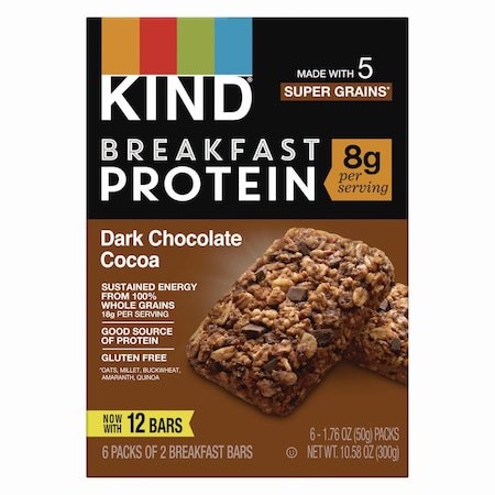 Kind Breakfast Protein Bars, Dark Chocolate Cocoa, 1.76 oz Two-Bar Packs, 6PK PHW41936