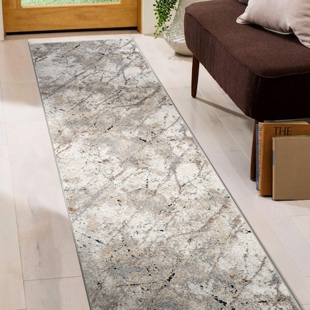 World Rug Gallery Marble Flow Runner Rug 2 ft 3 in x 6 ft Beige WR202BEIGE23X6