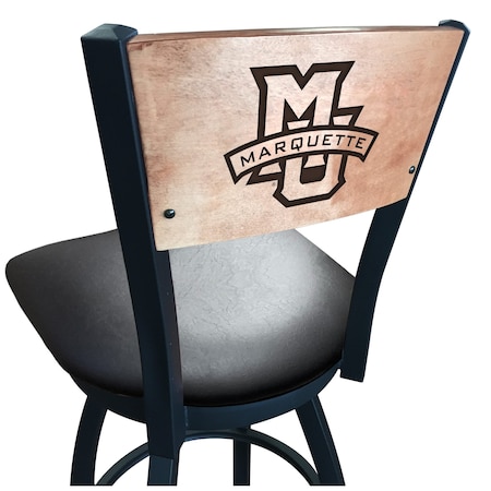 Holland Bar Stool Co 30" Blk Wrinkle Marquette Swivel Bar Stool, Laser Engraved Back L03830BWMedMplAMrqtteBlkVinyl