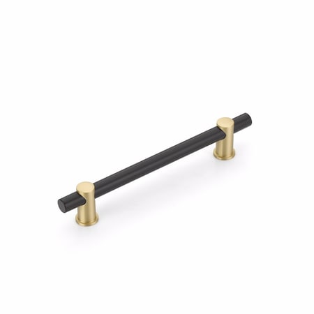 Schaub 6in Center to Center Fonce Bar Cabinet Pull Matte Black and Satin Brass Finish 426-MB/SB