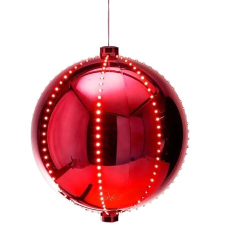 Santas Forest Ornament, 3 in H, Round Bulb, Plastic, Red, Internal Light/Music: Internal Light 60821