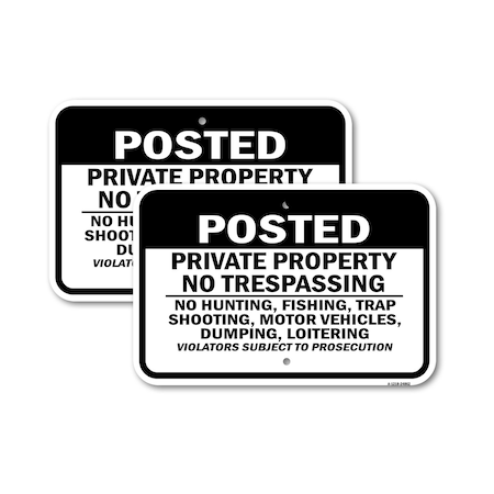 Signmission Posted Private Property No Trespassing No Hunting 3, 12'' X 18'' 2 Signs, Heavy Gauge Aluminum, 2PK A-1218-2PACK-24862