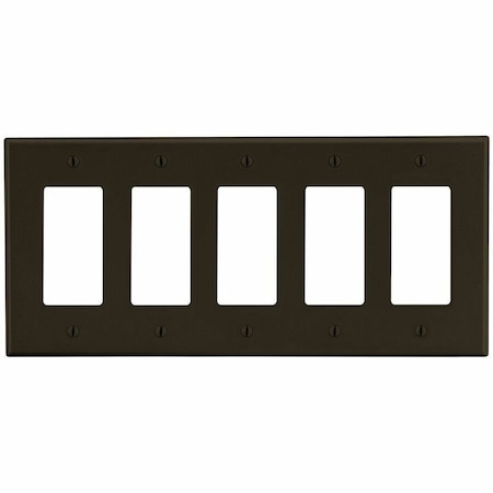 Hubbell Wiring Device-Kellems Rocker Wall Plate, Number of Gangs: 5 Plastic, Satin Finish, Brown P265