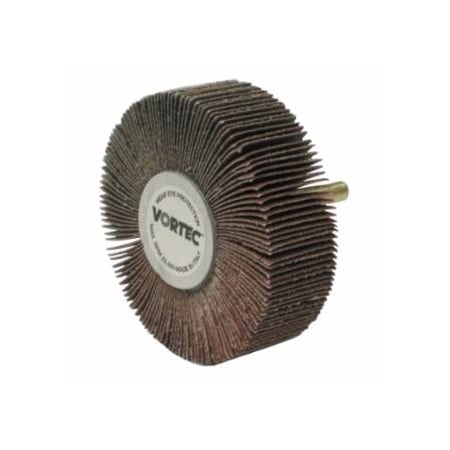 Weiler Wolverine Mounted Flap Wheel, Unthreaded, 1/4 in dia Stem x 3 in dia x 1 in W, 120 Grit, 23000, 10PK 804-30728