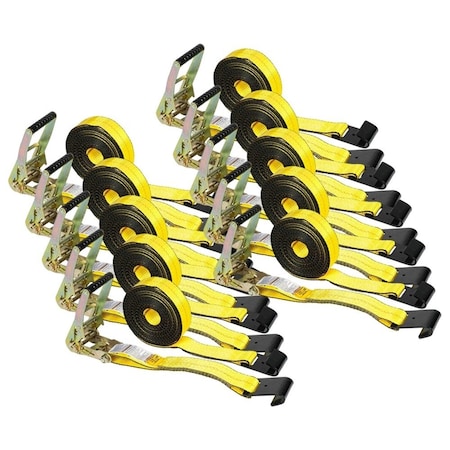 Mytee Products 2in x 27ft Ratchet Strap w/ Flat Hook Wide Handle, Trailer Tie Down - Yellow, 10PK RS227x10