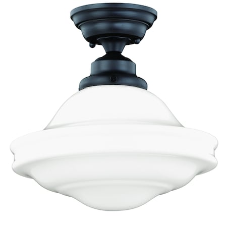 Vaxcel Huntley 12-in W Bronze Farmhouse Schoolhouse Semi Flush Mount Ceiling Light White Glass C0178
