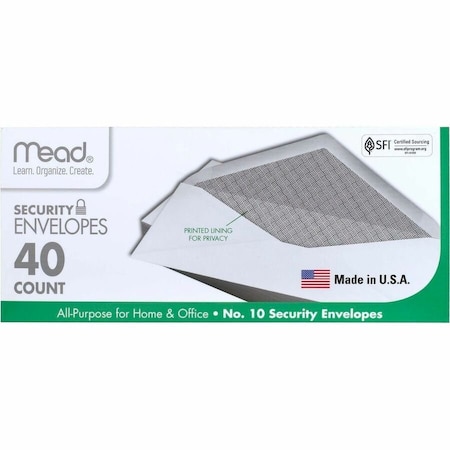 Mead No 10 Security Envelopes, White, 40PK MEA75214