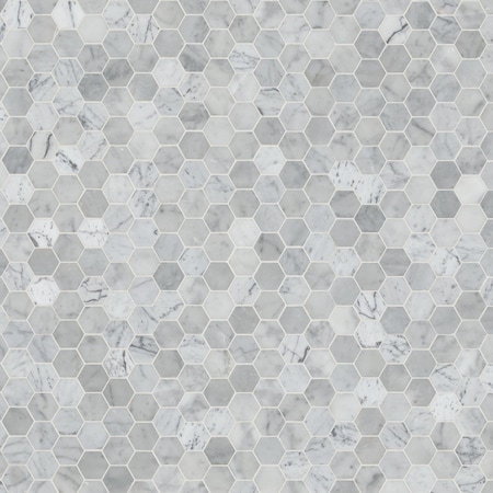 Msi Carrara White Hexagon 12 In. X 12 In. Polished Marble Mesh-Mounted Mosaic Floor And Wall Tile, 10PK ZOR-MD-0437