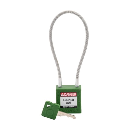 Brady Velocity 8in Compact Cable Lockout Padlocks Nylon 4in Shackle Clearance KD GN CPPL-GRN-200CB-KD