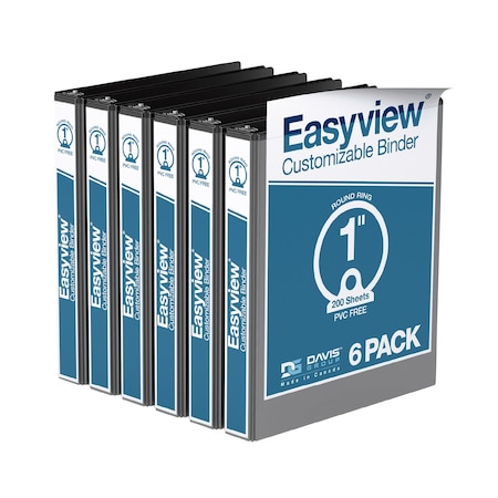 Davis Group Easyview Premium, Round Ring, Customizable, View Binder, (Black, 1"), PK6 8411-01-06