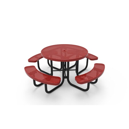 Mytcoat 46in Round Portable Outdoor Table, Red, Seats 8, Punched Steel, Industry Standard Coating 804101
