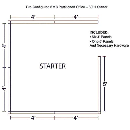 Global Industrial Interion Pre-Configured Office Cubicle, 8'W x 8'D x 60"H, Starter Kit, Blue 236623BL