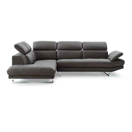 Homeroots Dark Gray Genuine Leather L Shaped Two Piece Sofa and Chaise Sectional 372109