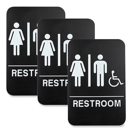 Excello Global Products Indoor/Outdoor Restroom Sign with Braille Text and Wheelchair, 6in x 9in, 3PK EGP-HD-0036-S