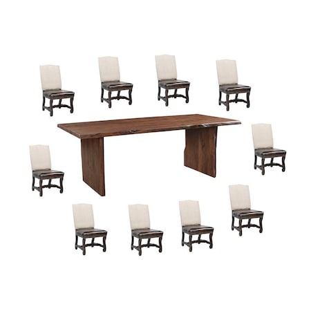 Homeroots 11 Piece Brown Solid Wood Dining Set with 10 635843