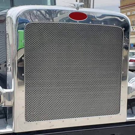 Ilc PETERBILT 389 GLIDER YEAR 2022 CUSTOM STAINLESS STEEL FLATTENED GRILLE INSERT W OVAL HOLES PETE 389 GLIDER 2022 CUSTOM SS FLATTENED GRILLE IN
