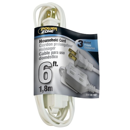 Powerzone SPT-2 Extension Cord, 16 AWG, Indoor, 16/2, 3 Outlets, White, 6 ft EC660606