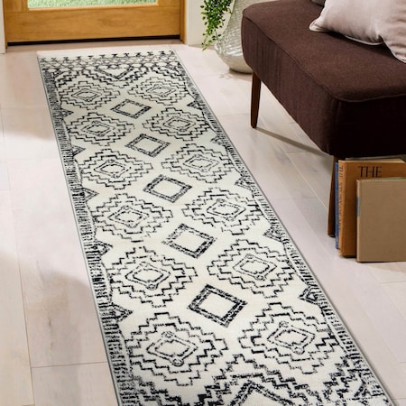 World Rug Gallery Transitional Bohemian Runner Rug 2 ft 3 in x 8 ft Cream WR95CREAM2X8