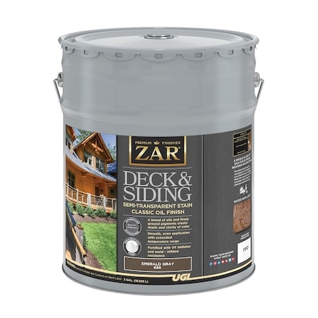 Zar Deck and Siding Semi-Transparent Stain, Emerald Gray, Liquid, 5 gal 68615