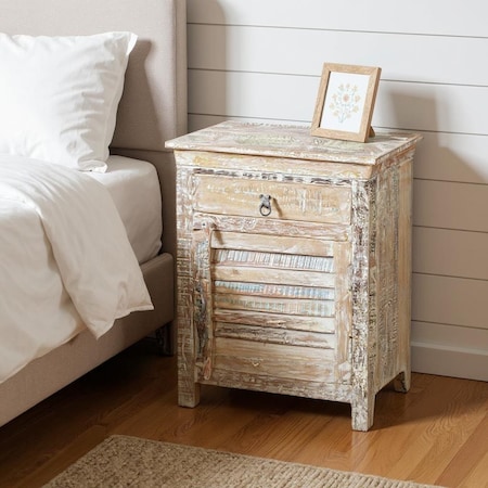 Homeroots 30" White Solid Wood Distressed One Drawer Nightstand 521206