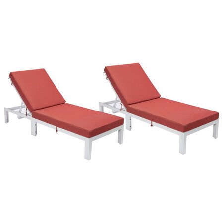 Leisuremod Chelsea Modern Outdoor White Chaise Lounge Chair With Red Cushions CLW-77R2