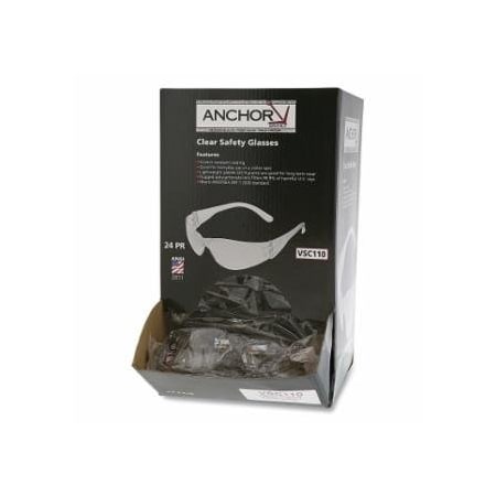 Anchor Brand Clear Frameless Safety Glasses, Dispenser Box, 24PK 101-VSC110
