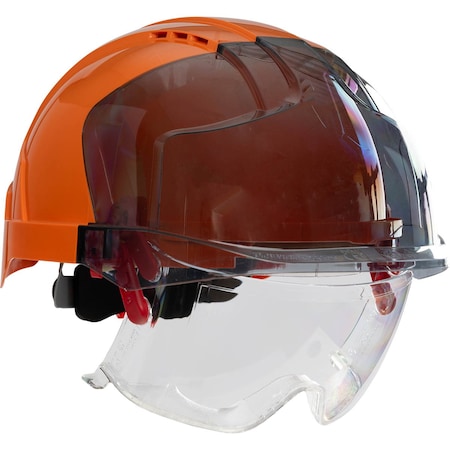 Jsp Type I, Vented Industrial Safety Helmet w/Lightweight ABS Shell, Integrated ANSI Z87.1 Eye Protection 280-EVLV-ORS