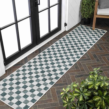 Jonathan Y Aimee Traditional Cottage Checkerboard Turquoise/Cream 2 ft. x 8 ft. Indoor/Outdoor Runner Rug TSN204E-28