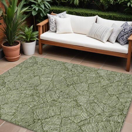 Homeroots 10' X 14' Olive Green And Light Green Floral Washable Indoor Outdoor Area Rug 594652