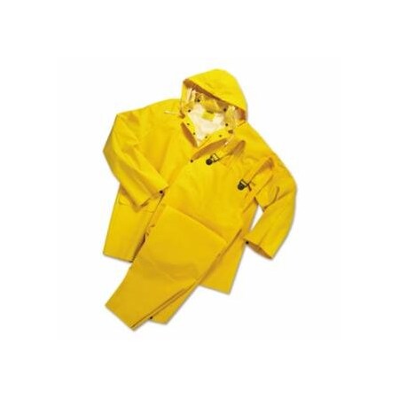 Anchor Brand 3-Pc Rainsuit, Jacket/Hood/Overalls, 0.35 mm, PVC Over Polyester, Yellow, Small 101-9000-S
