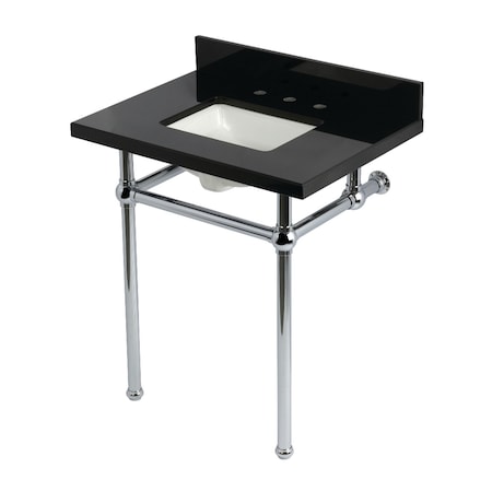 Kingston Brass 30" Black Granite Console Sink with Brass Legs, 8-Inch, 3-Hole, Black Granite/Polished Chrome KVPK30KBSQ1