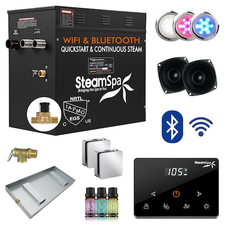 Steamspa 12KW Steam Bath Generator, Fully Wireless Remote, BLUETOOTH, WIFI, Auto Drain, Polished Chrome BKWS1200CH-A