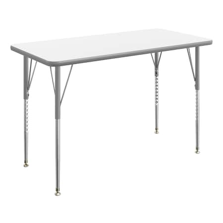 Flash Furniture Wren 48 in x 24 in Adjustable Height Activity Table, Thermal Laminate Top, Standard Legs, White XU-A2448-REC-WHT-T-A-GG