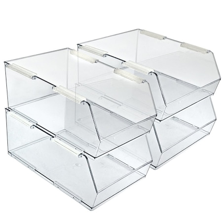 Azar Displays Large Narrow Clear Stackable Bin, 4PK 556712-4PK