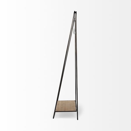 Homeroots Black Pipe Metal And Wood Shelf Hall Tree 376447